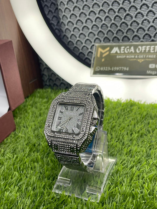 CARTIER Iced Out Luxury Stainless Steel Made Analog Watch For Men