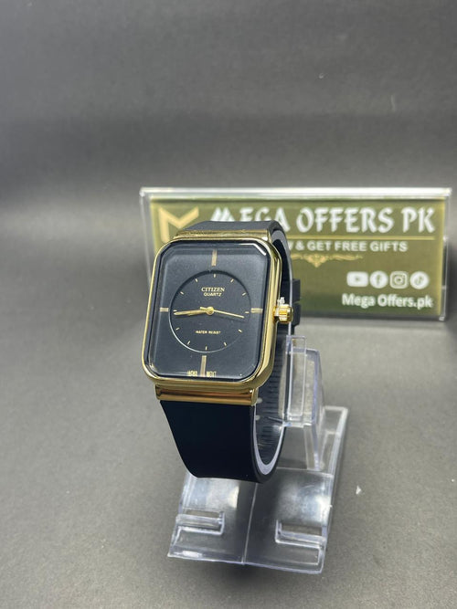 Citizen Quartz Premium Square Watch – Black &amp; Gold