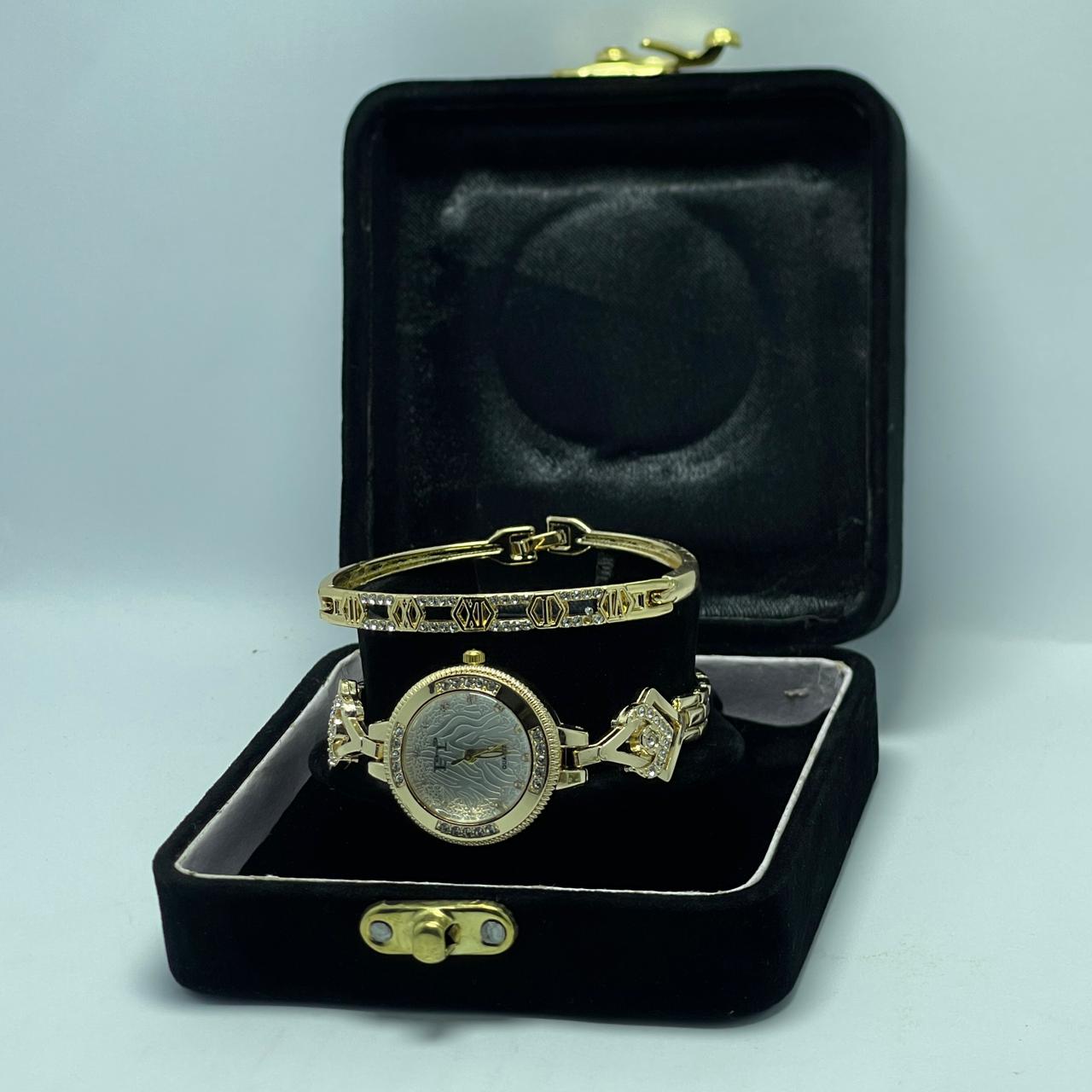 Elegant Gold Watch &amp; Bracelet Gift Set