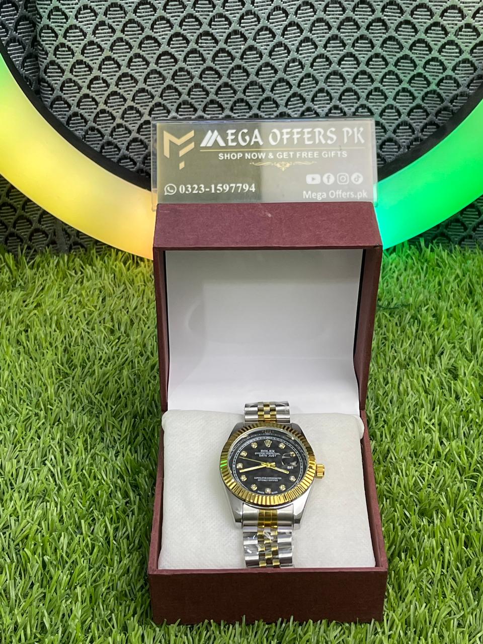 Jubilee Date Just Silver Rose Fluted Bezel Black Dial Automatic Watch