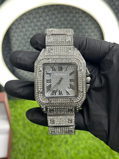 CARTIER Iced Out Luxury Stainless Steel Made Analog Watch For Men