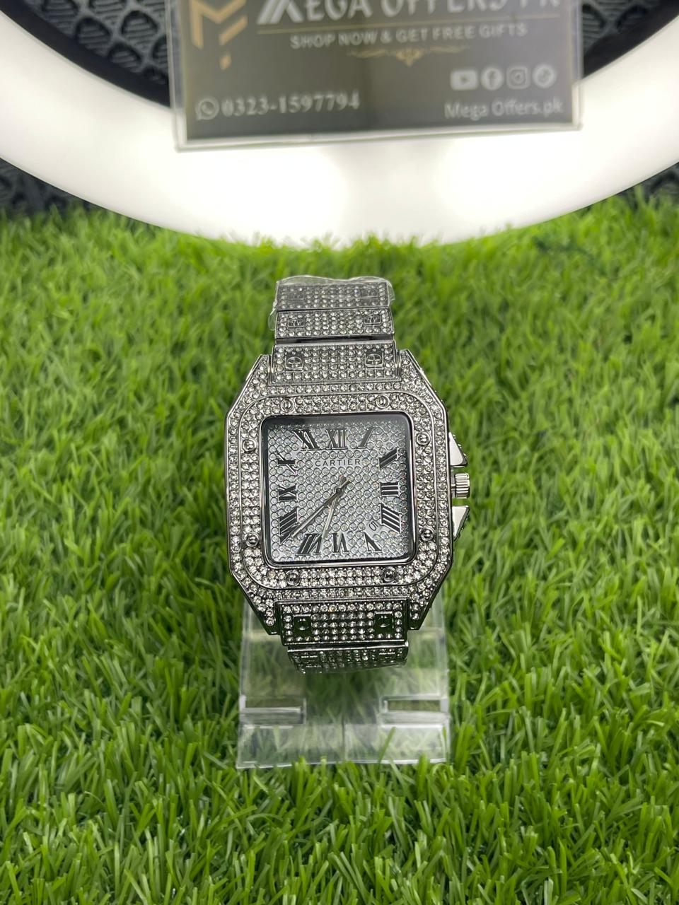 CARTIER Iced Out Luxury Stainless Steel Made Analog Watch For Men