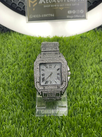 CARTIER Iced Out Luxury Stainless Steel Made Analog Watch For Men