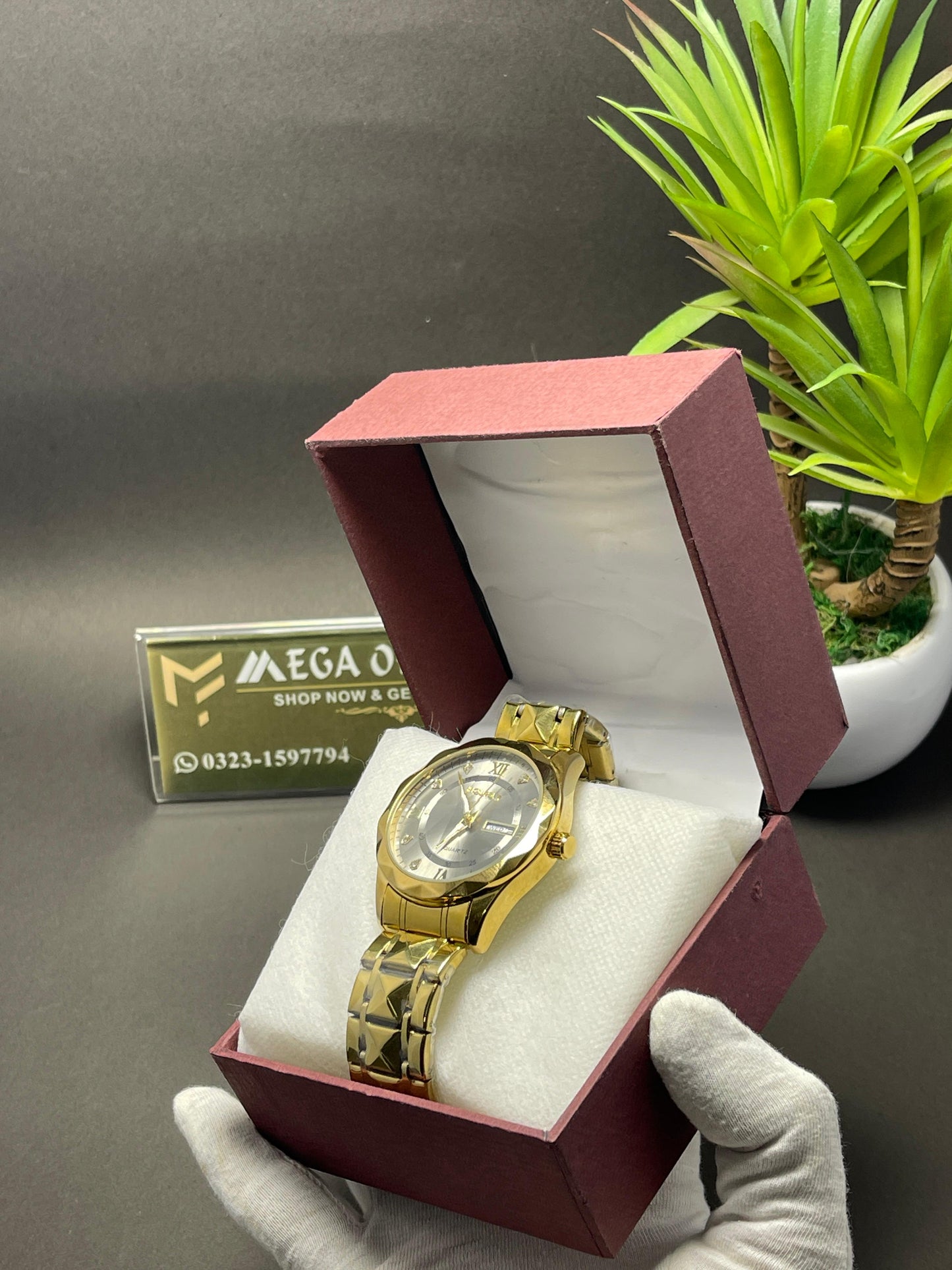 HOURSLY Gold Luxury Quartz Watch with Day & Date Display