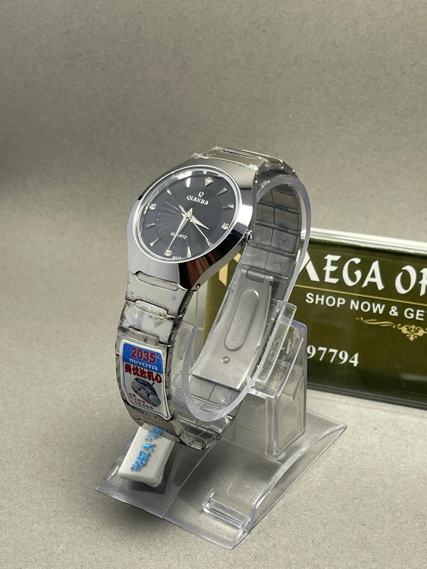 QIANBA Black Dial Stainless Steel Watch