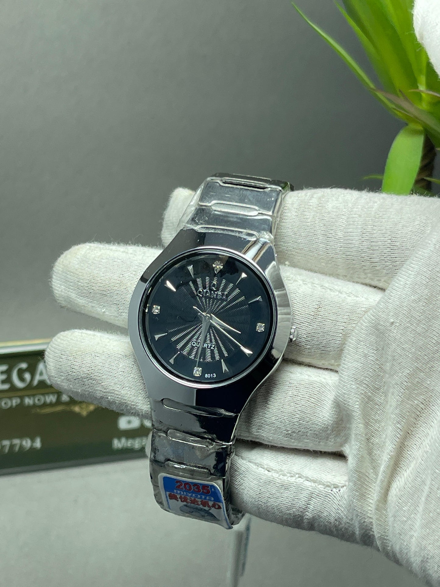 QIANBA Black Dial Stainless Steel Watch