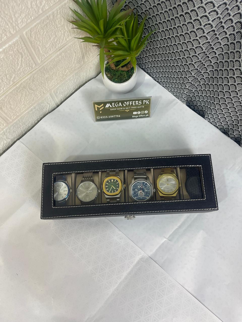 Premium 6-Piece Watch Collection with Luxury Storage Box