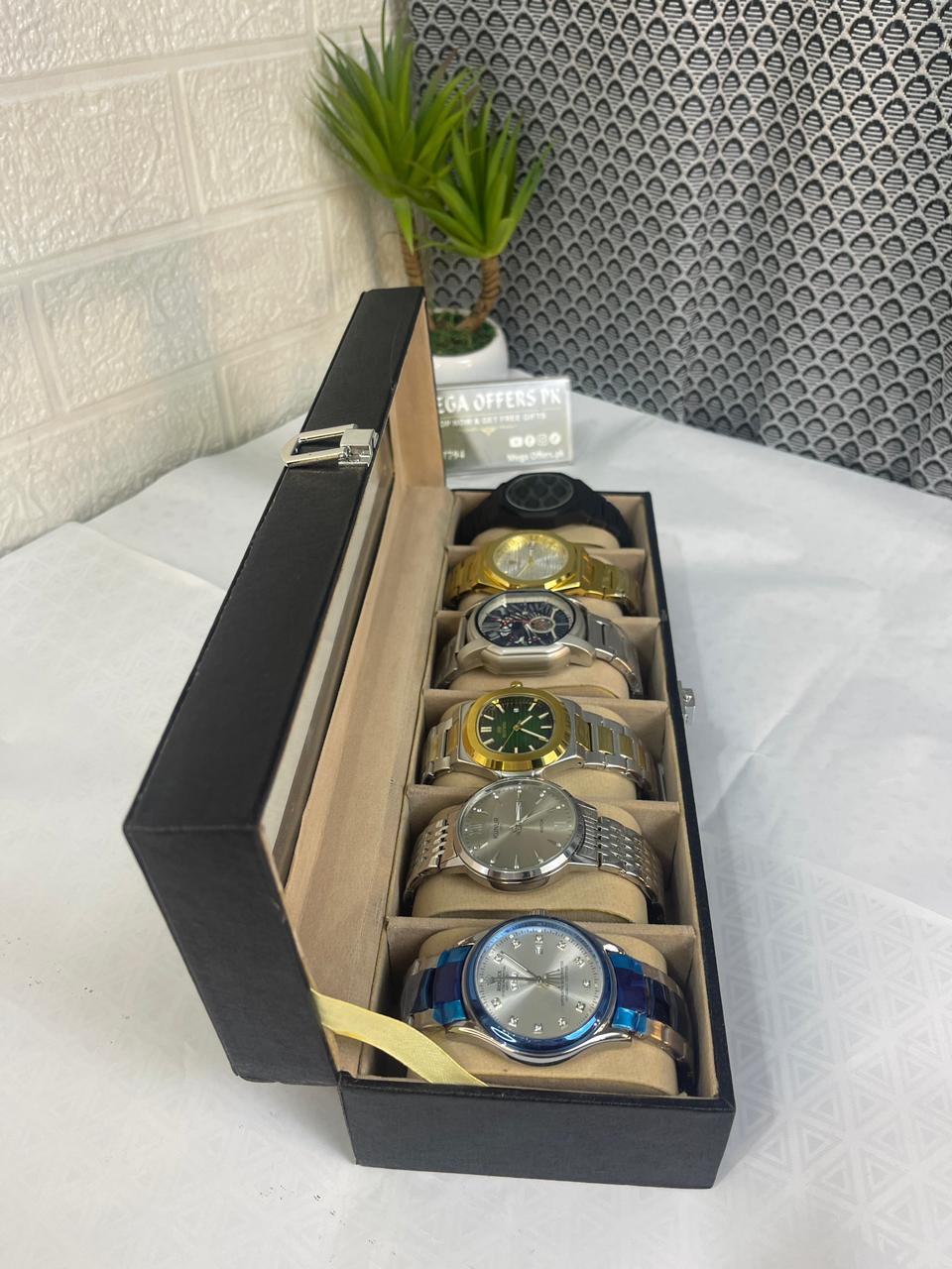 Premium 6-Piece Watch Collection with Luxury Storage Box