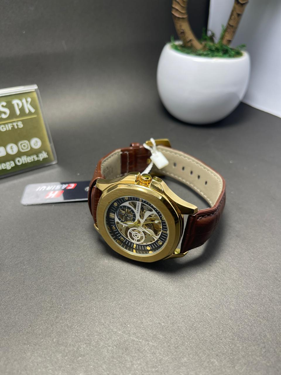 Casirui Automatic Skeleton Watch – Luxury Gold Edition