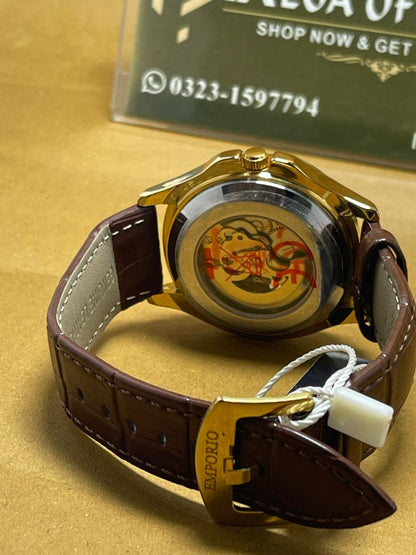 Casirui Automatic Skeleton Watch – Luxury Gold Edition