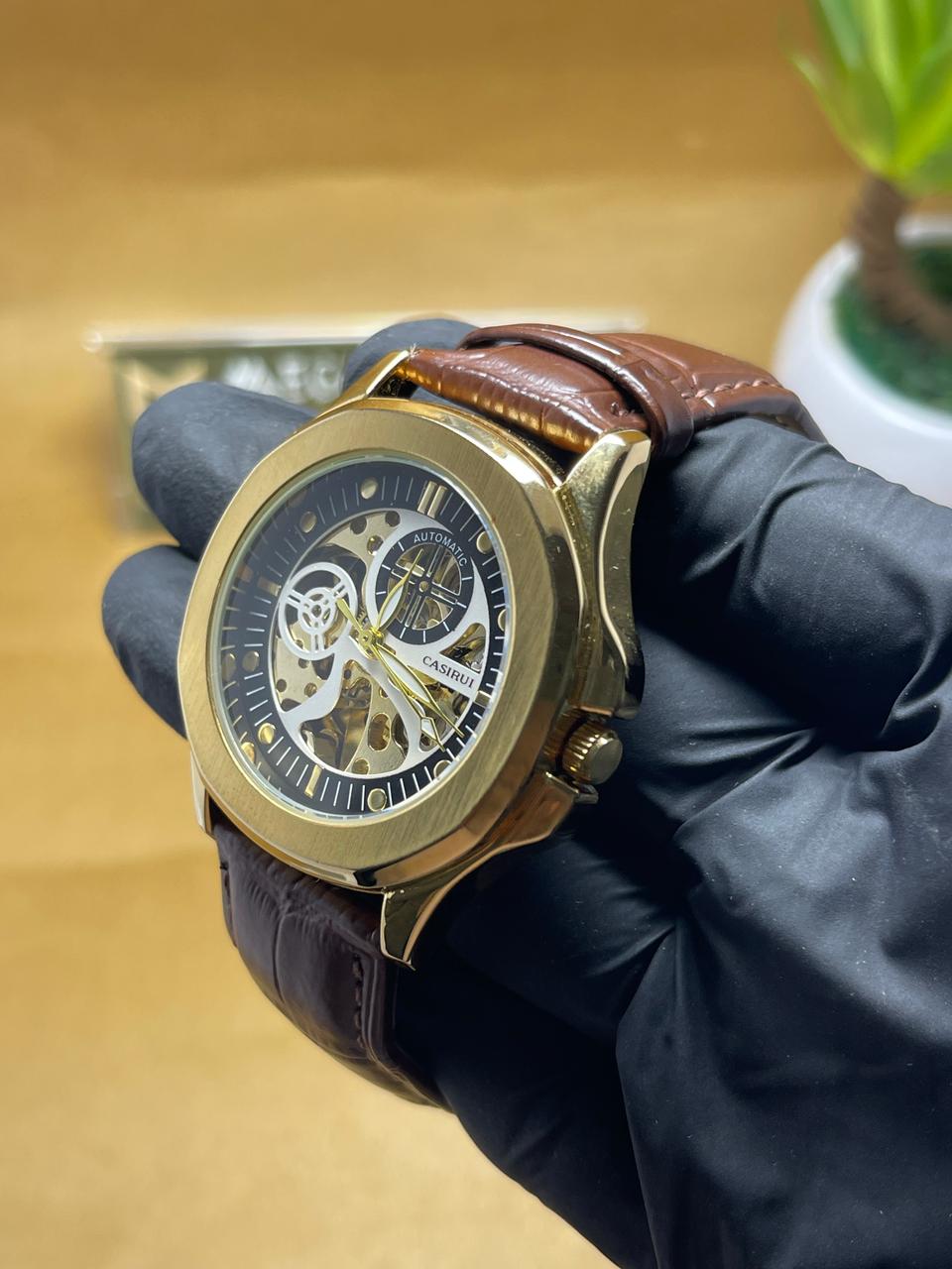 Casirui Automatic Skeleton Watch – Luxury Gold Edition