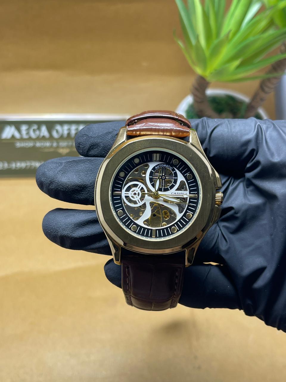 Casirui Automatic Skeleton Watch – Luxury Gold Edition