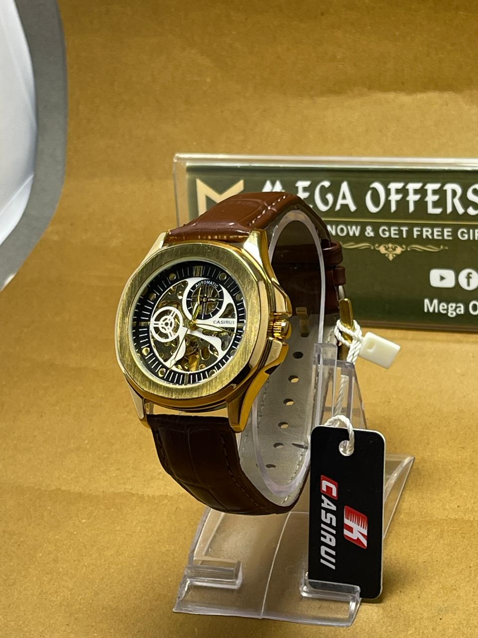 Casirui Automatic Skeleton Watch – Luxury Gold Edition