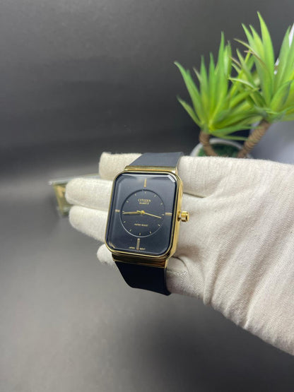 Citizen Quartz Premium Square Watch – Black &amp; Gold
