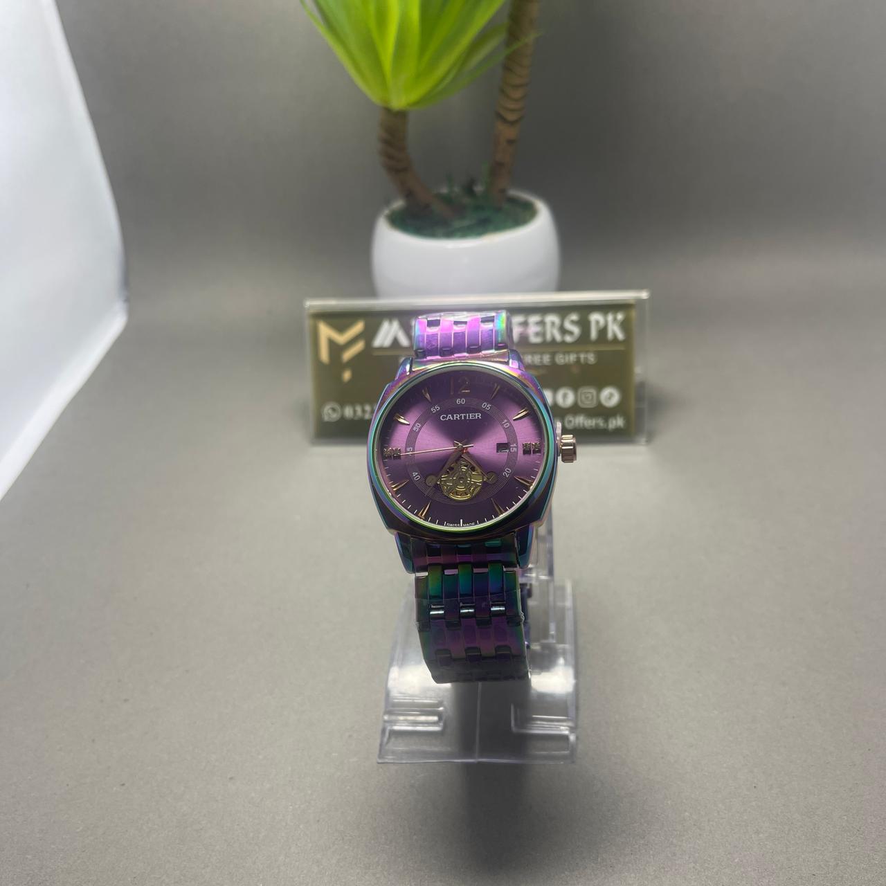 Luxury Rainbow Finish Cartier-Style Watch