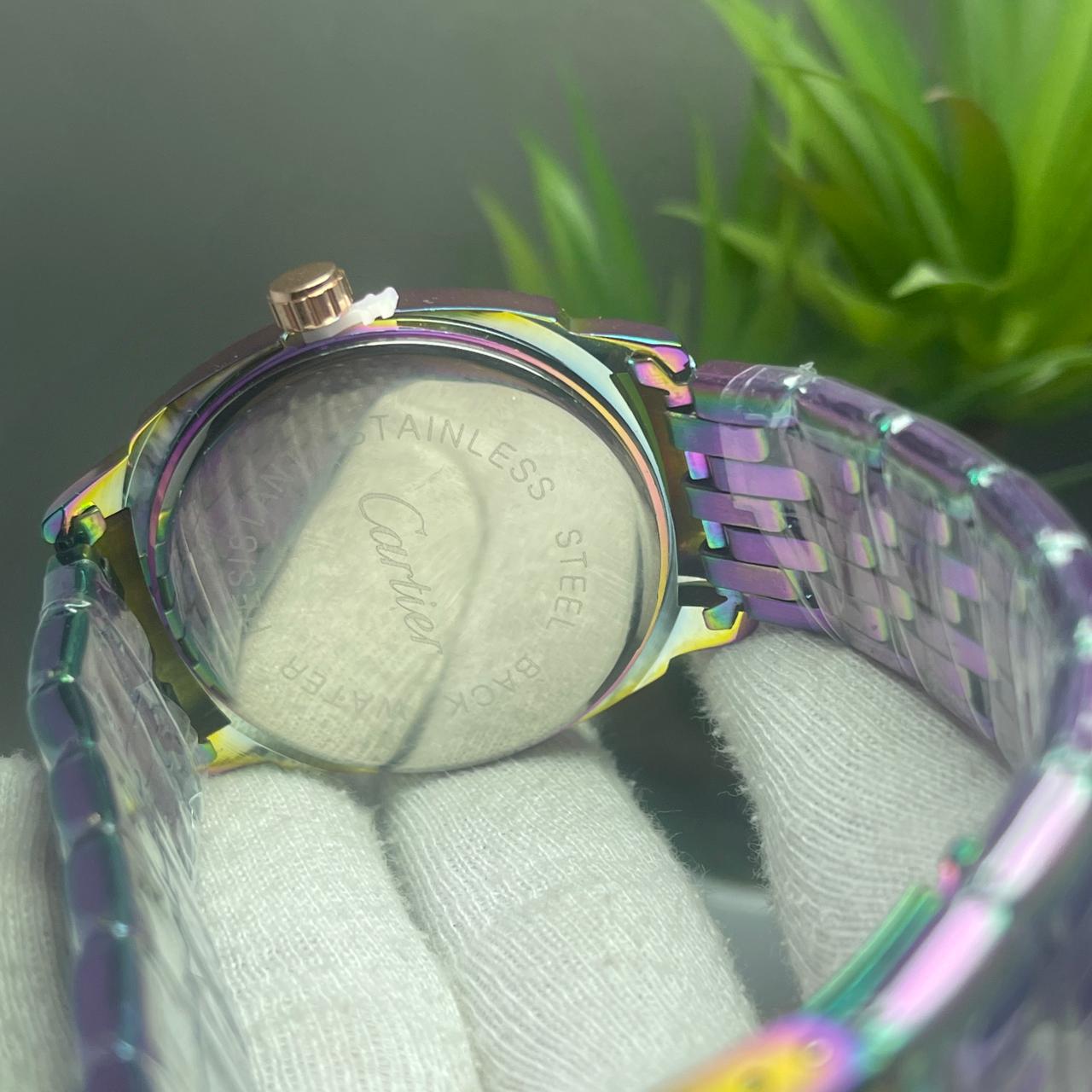 Luxury Rainbow Finish Cartier-Style Watch